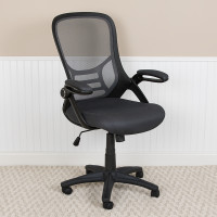 Flash Furniture HL-0016-1-BK-DKGY-GG High Back Dark Gray Mesh Ergonomic Swivel Office Chair with Black Frame and Flip-up Arms